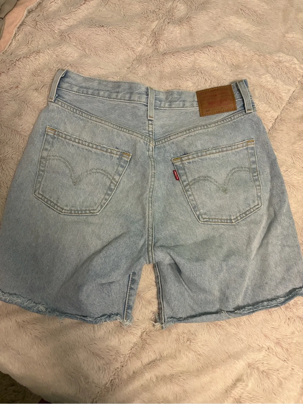 Levi's 501 Light Blue Distressed High-Rise Jean Shorts - Picture 2 of 4